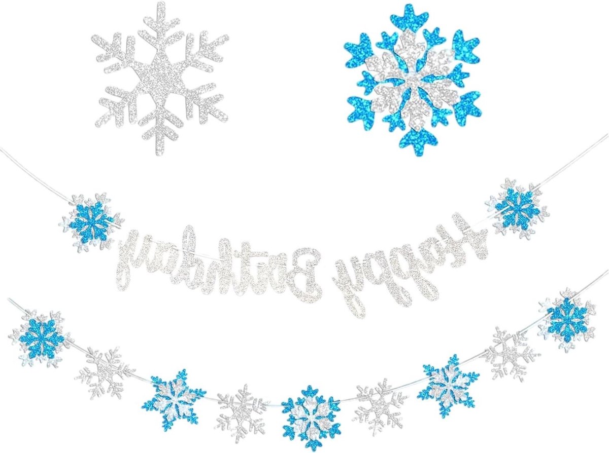 Happy Birthday-slinger met Sneeuwvlokken - Verjaardagsslinger - Feestelijke Decoratie met Sneeuwvlokken
