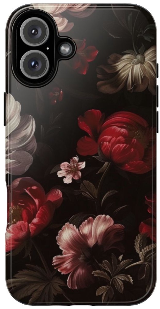 Donker Bloemmotief met Glans – Telefoonhoesje Geschikt voor iPhone 16 Plus