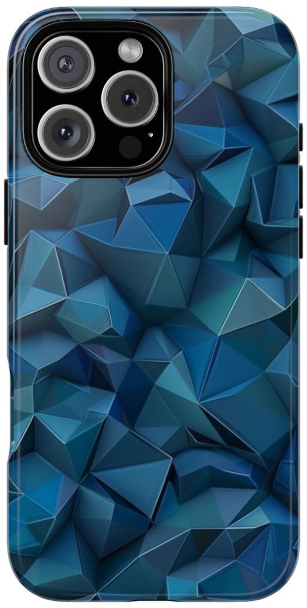 Diepblauw Geometrisch Polygonenpatroon – Telefoonhoesje Geschikt voor iPhone 16 Pro Max