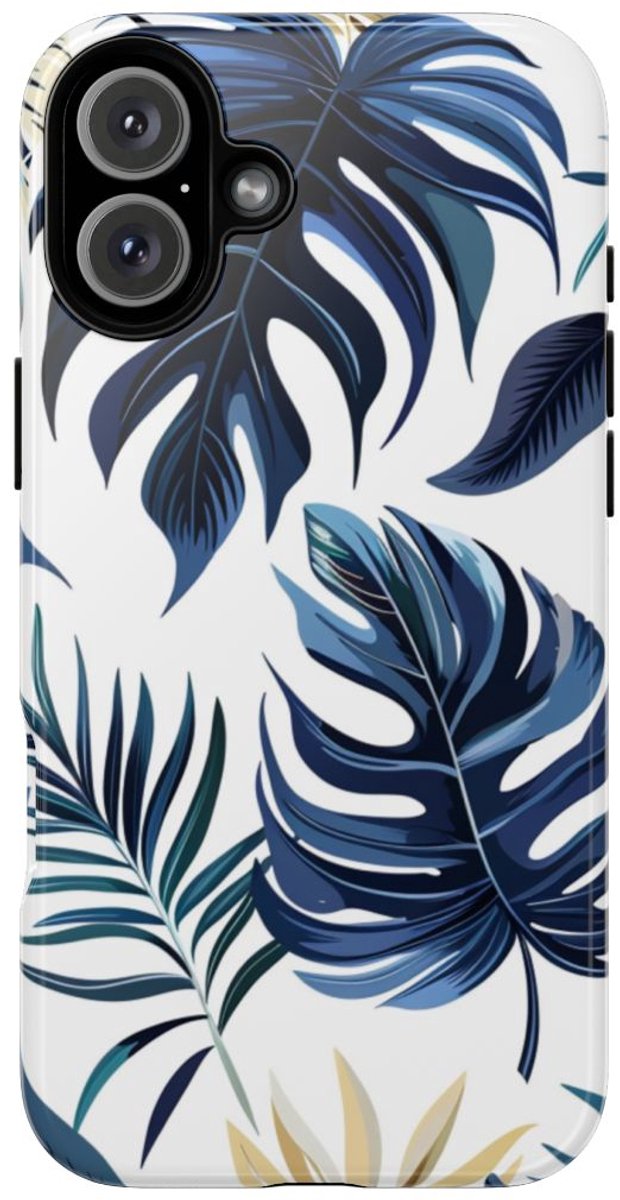Blauwe Tropische Bladeren Patroon – Telefoonhoesje Geschikt voor iPhone 16 Plus