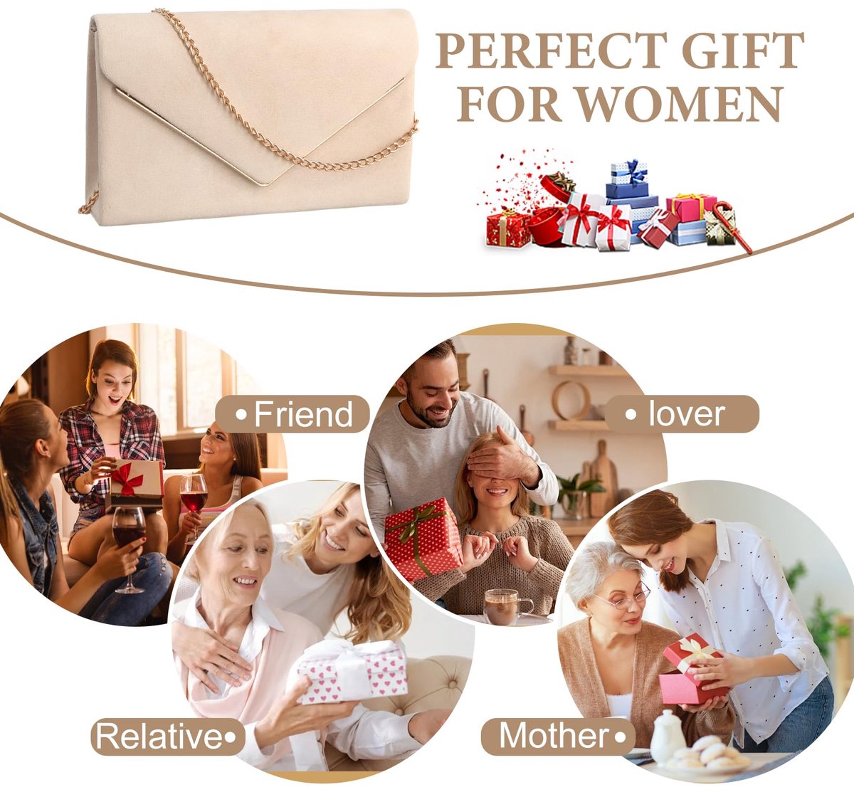 VASCHY Clutch Dames Met Afneembare Ketting - Elegante Avondtas Crossbody Voor Bruiloft En Feest