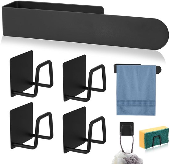 Rierousy Spoeldoekhouder, spoeldoekhouder, zwart, zelfklevend, voor spoelbak en muur, kan als keukenorganizer worden gebruikt