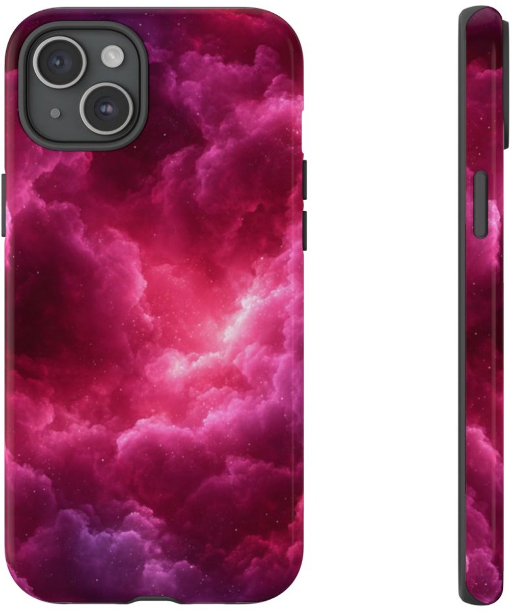 Roze en Bourgondische Nevelwolken – Telefoonhoesje Geschikt voor iPhone 15 Plus