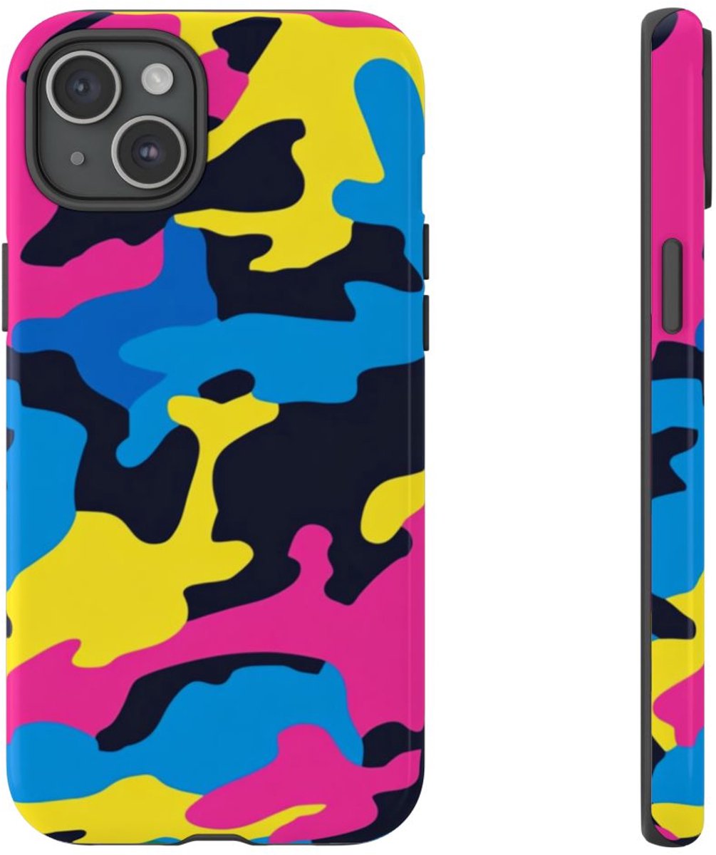 Neon Kleurrijk Camouflagepatroon – Telefoonhoesje Geschikt voor iPhone 15 Plus