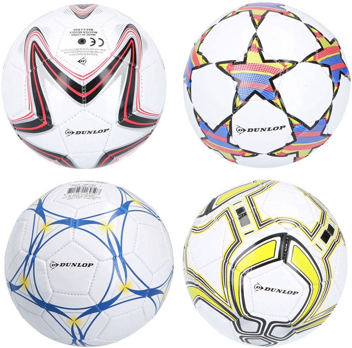 Dunlop Voetbal Maat 2 - Kleine Voetbal voor Training en Recreatief Gebruik - Voetbal met Klassiek Paneelontwerpen - Wit met Verschillende Patronen - 1 Willekeurige Kleur / Variant