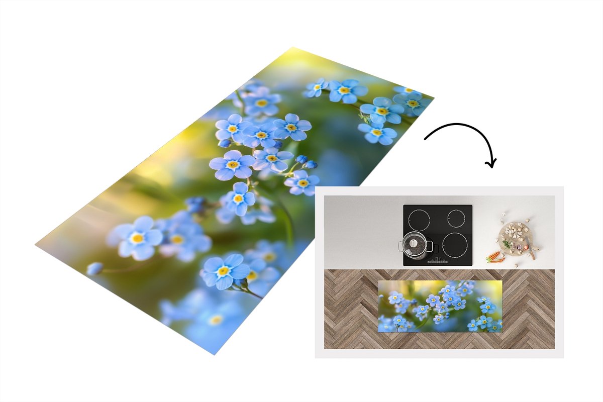 KitchenYeah Keukenloper - Keukenmat vinyl Bloemetjes - Blauw - Vergeet mij nietjes - Keukenmatten loper - Keuken vloerkleed tapijt