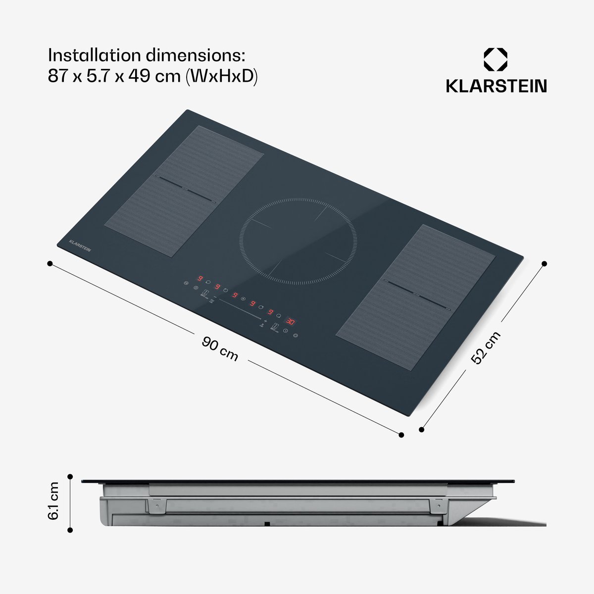 Klarstein Delicatessa 90 Flex Inductiekookplaat – 5 Zones, 9500 W met Thermoboost, Flexzone, SenseControl, Timer & Kinderbeveiliging, Glaskeramiek Antraciet, 90 cm