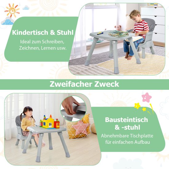 COSTWAY 6-in-1 babystoel, kinderstoel, eetstoel, leertafel, bouwsteentafel, kinderzitgroep, kinderstoel met veiligheidsgordel en afneembaar dienblad, babystoel, combikinderstoel, grijs van Merkloos — afbeelding 4