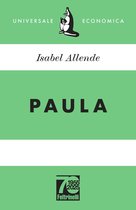 Boekomslag van 'Paula' door Isabel Allende, met groene en witte strepen en het logo van Feltrinelli.