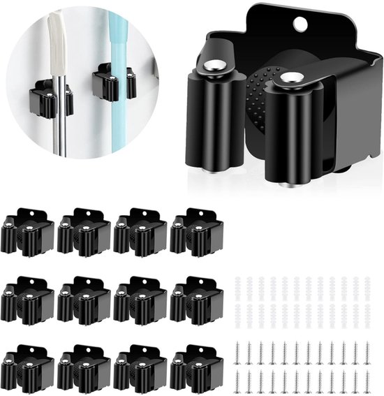 Porte-outils - Porte-balais - Porte-outils de jardin - Fixation murale en acier inoxydable - Pour serpillières, balais, pelles, outils - 12 pièces