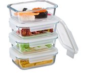 CREST [5-Pack] Glazen voedselopslagcontainers met deksels, 3 compartiment, 1000 ml Maaltijd Prep Lunch Container Set