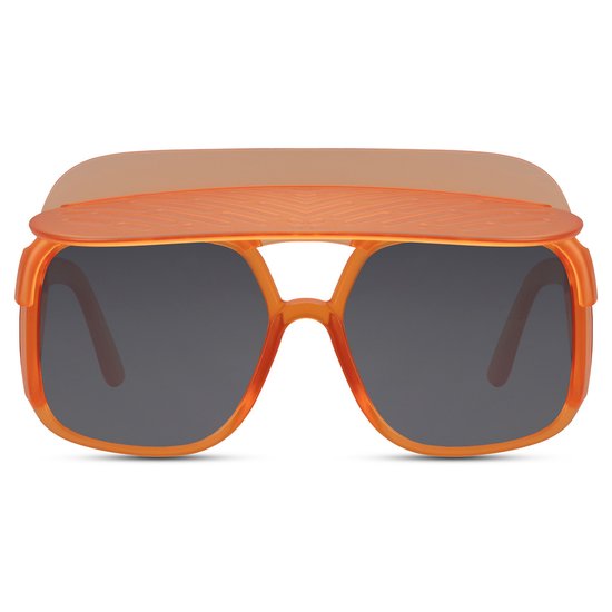 Zonnebril met zonneklep - Zonnebrillen - Festival bril - Rave bril - Glasses - Vierkant montuur - Oranje - Zwarte glazen van Merkloos — afbeelding 2