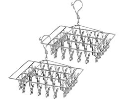 Pack of 2 Foldable Rotatable Stainless Steel Clothes Rack with 30 Clips for Socks Underwear Bras Baby Clothing Gloves