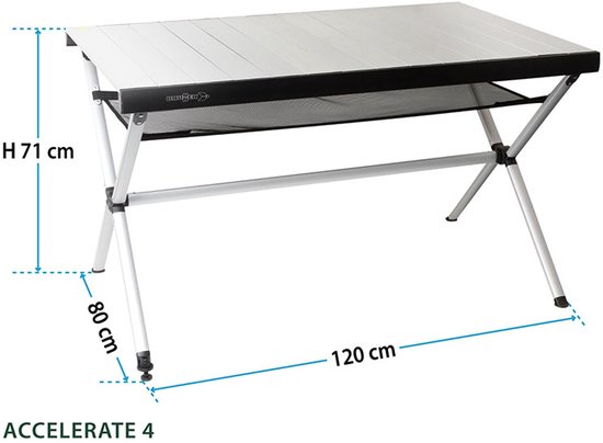 Brunner Accelerate 4 - Campingtafel 120 x 80 x 71 cm - Licht frame - Verstelbare poot - Opbergnet en draagtas van Merkloos — afbeelding 2