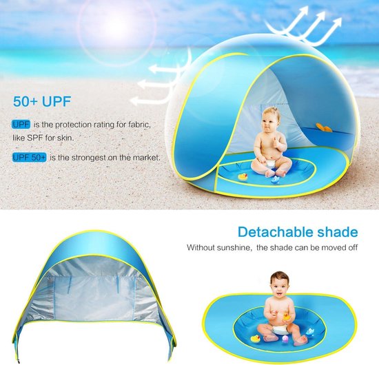 Baby Pop Up Beach Shell Tent UV Protection 50+ Portable Beach Sun Protection Breathable Back for Toddlers Garden BBQ Party Hiking - Blue Shell Tent Beach Tent van UMARDOO — afbeelding 2