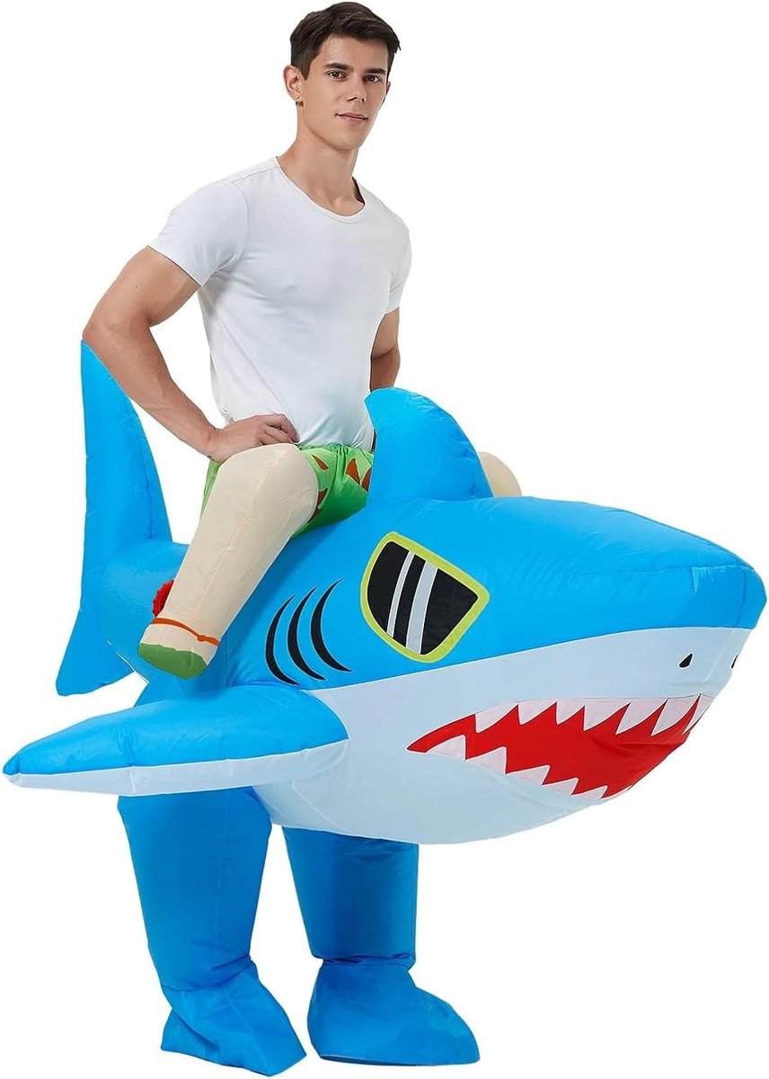 Opblaasbaar Haai Kostuum Fancy Dress Halloween, Ride-on Haai Outfit - Volwassenen