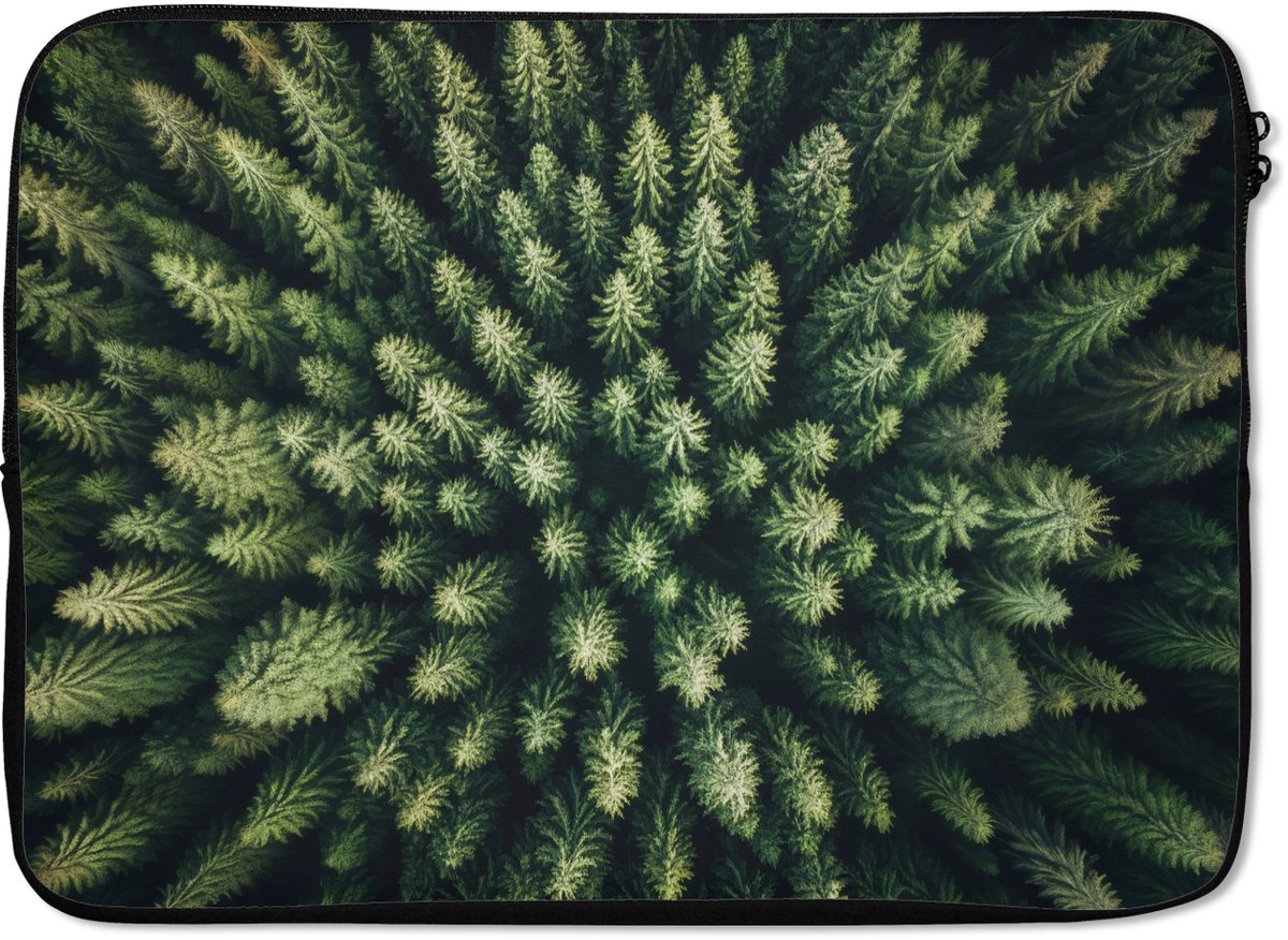 Laptophoes 14 inch - Bomen - Naaldwoud - Structuur - Laptop sleeve - Binnenmaat 33x23 cm - Zwarte achterkant