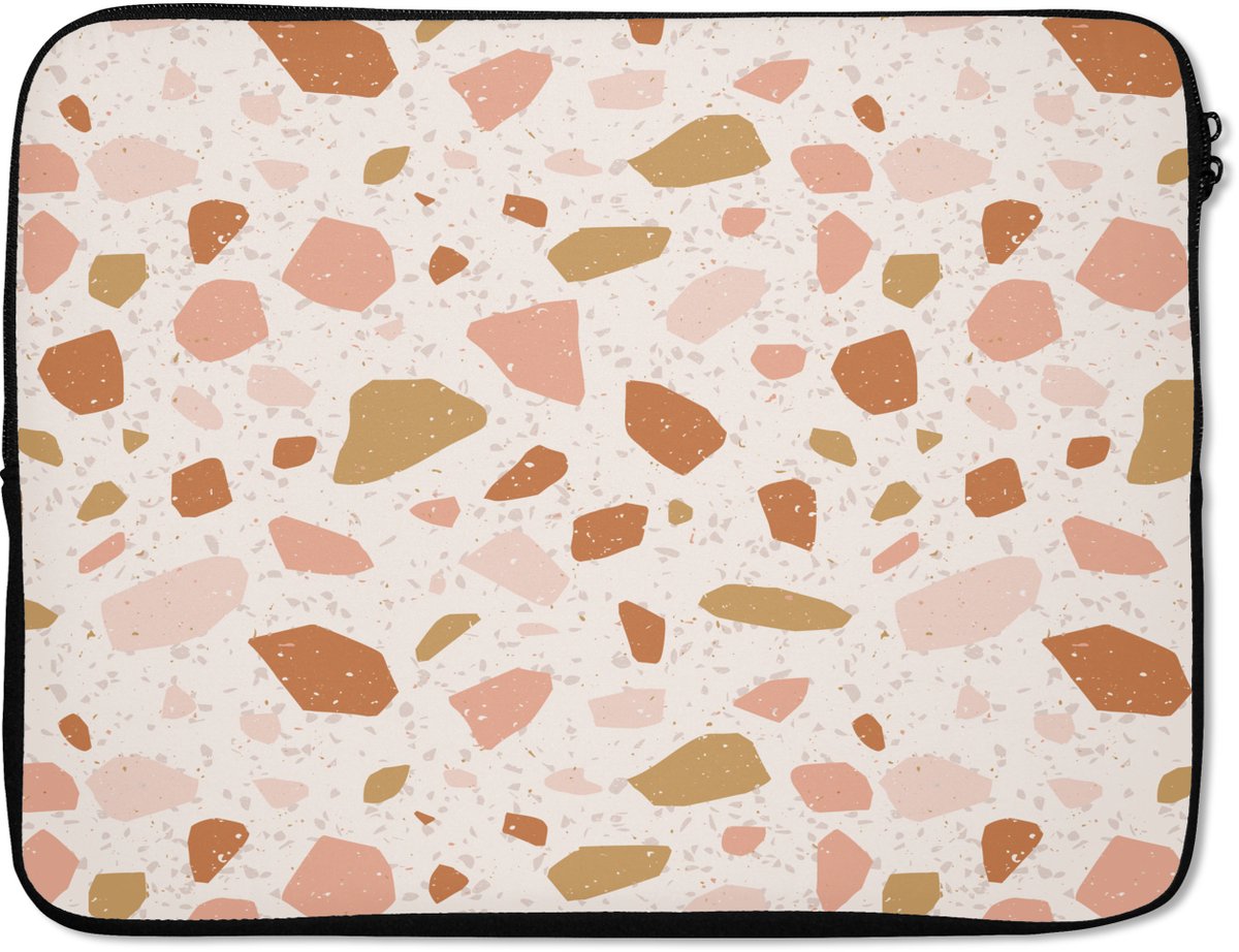Laptophoes 15.6 inch - Terrazzo - Patroon - Kleurrijk - Zalm - Laptop sleeve - Binnenmaat 37x26 cm - Zwarte achterkant