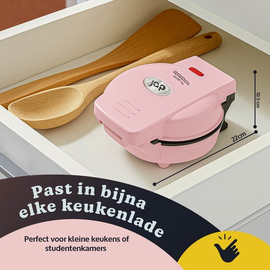 JAP Appliances Dough Joy Wafelijzer - Wafelmaker voor 1 Ronde Wafel - Anti aanbaklaag - indicatielampje - Wafels van 16x16 cm - Roze van JAP Appliances — afbeelding 5
