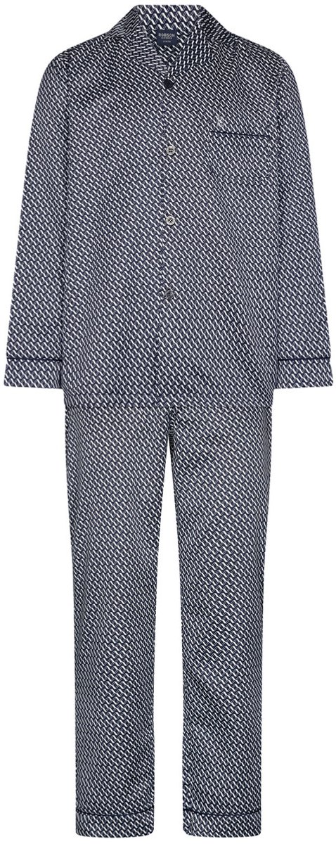 Robson Pyjama - Polyester/Katoen - Satijn - Doorknoop - Blauw - Maat 54