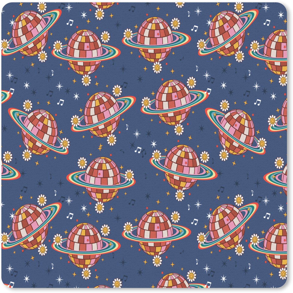 Muismat 20x20 cm - Mousepad Disco - Blauw - Patroon - Muismatten