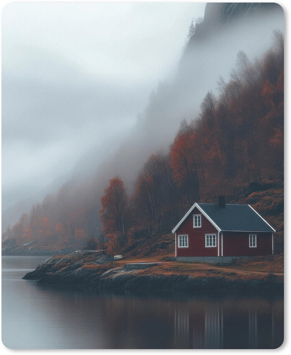 Muismat 19x23 cm - Mousepad Huis - Rood - Bergen - Water - Muismatten