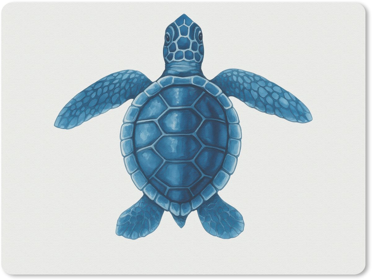 Muismat 23x19 cm - Mousepad Schildpad - Blauw - Schild - Muismatten