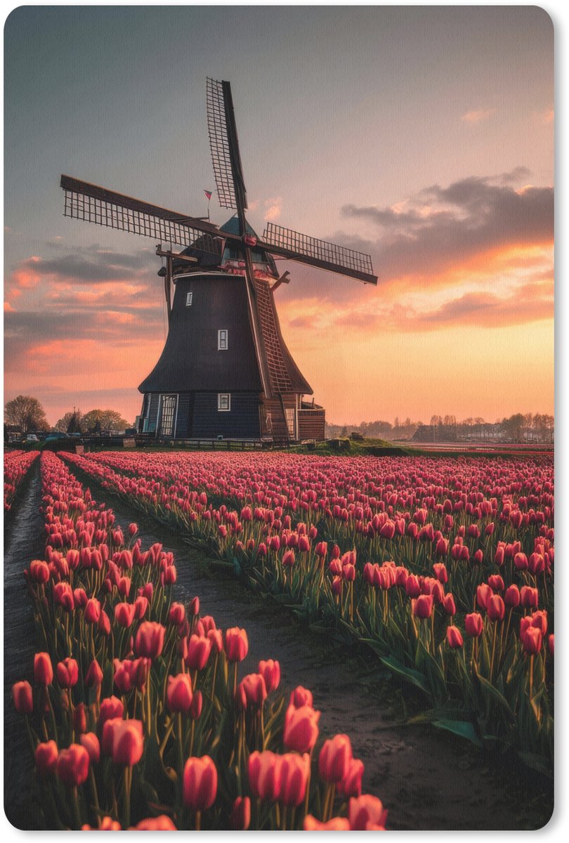 Muismat 18x27 cm - Mousepad Molen - Zonsondergang - Tulpen - Rood - Muismatten