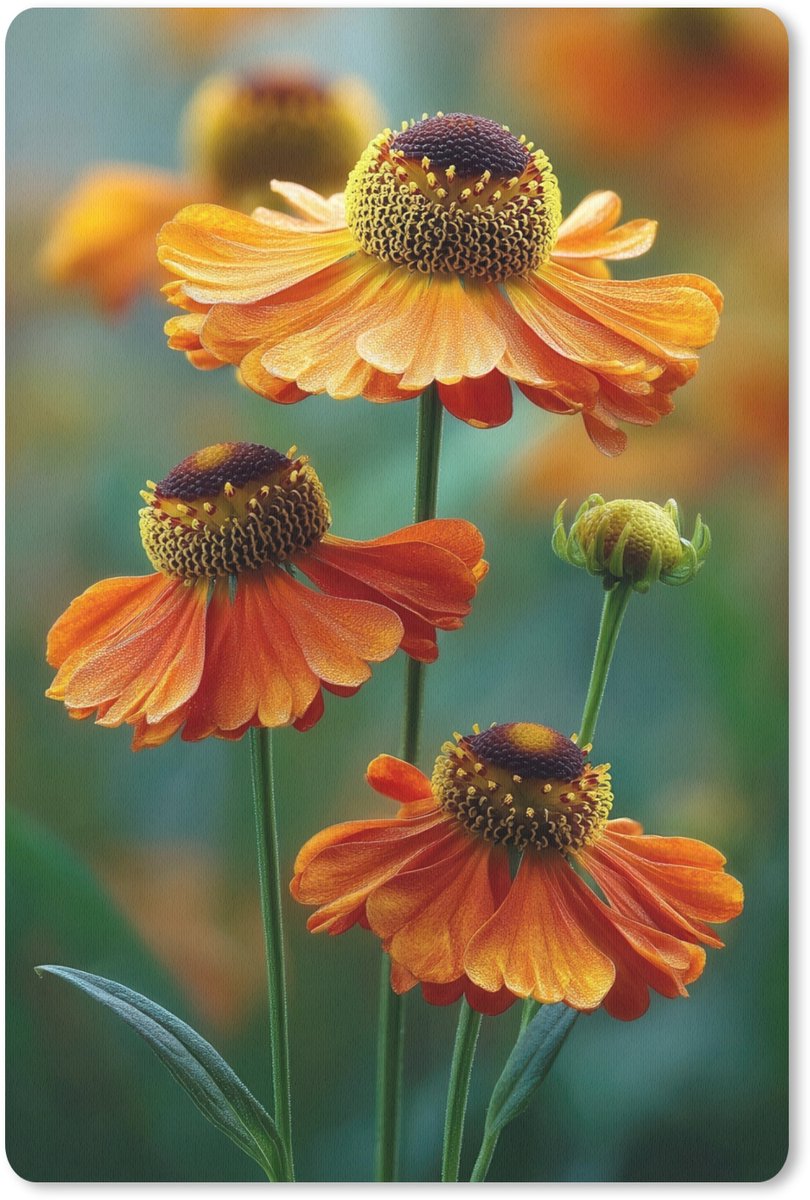 Muismat 18x27 cm - Mousepad Oranje bloemen - Levendig - Wazige achtergrond - Muismatten
