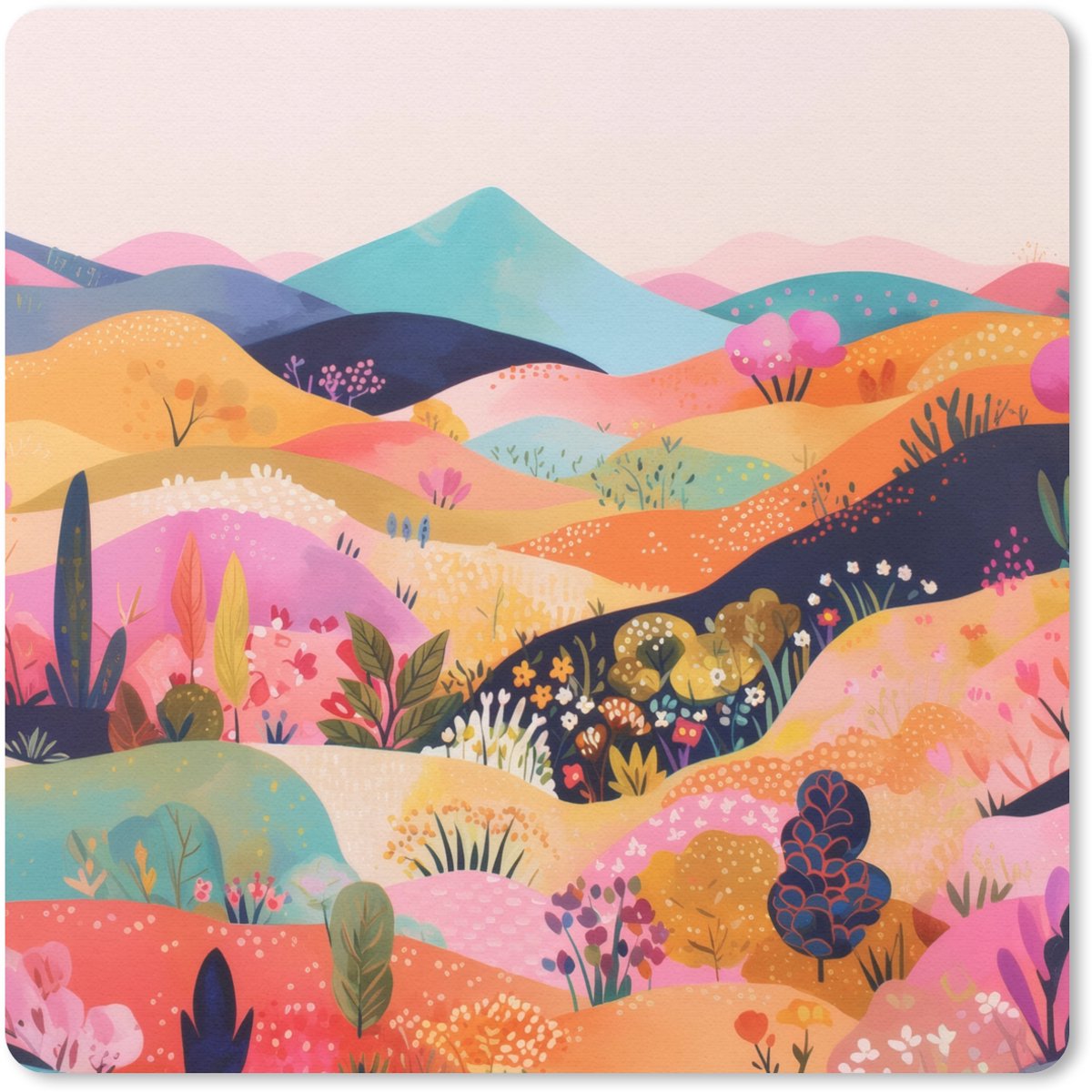 Muismat 20x20 cm - Mousepad Golvende heuvels - Abstracte planten - Dromerig - Muismatten
