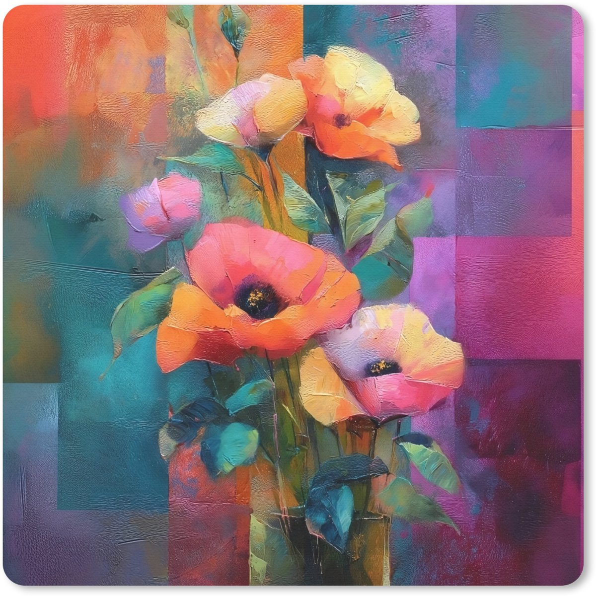 Muismat 30x30 cm - Mousepad Geometrische kleurvlaken - Modern - Fantasiebloemen - Muismatten