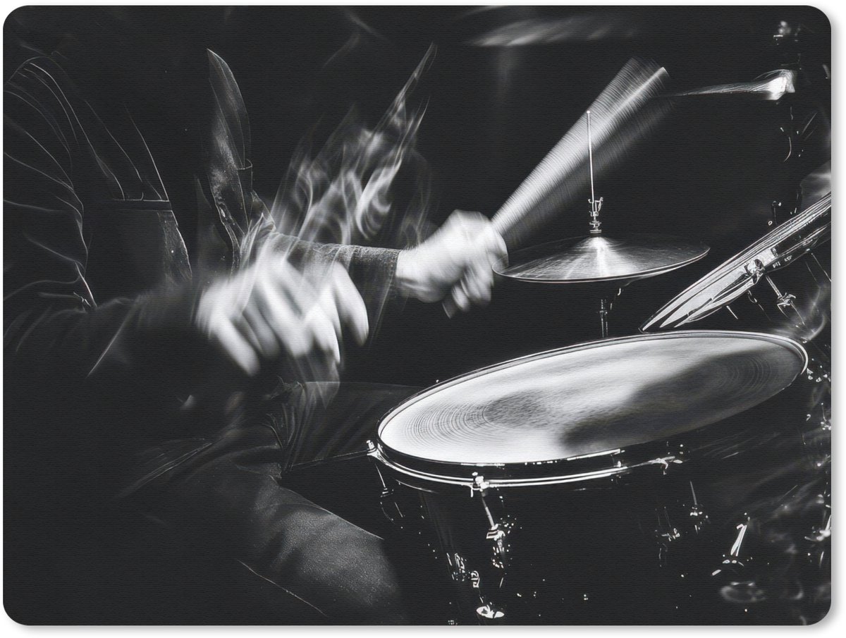 Muismat 23x19 cm - Mousepad Drummer - Zwart - Drumstel - Muismatten