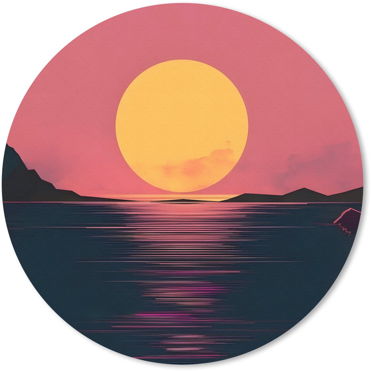 Muismat rond 30x30 cm - Mousepad Zon - Geel - Bergen - Water - Ronde muismatten