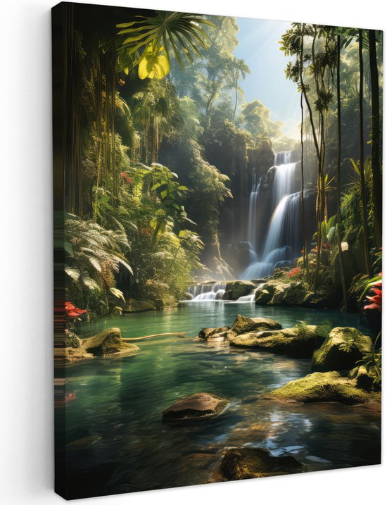 Tableau jardin extérieur 50x70 cm - Décoration de jardin Cascade - Nature - Jungle - Plantes - Water - Poster jardin sur toile - Décoration murale Jardin - Décoration tableau extérieur - Décoration murale clôture - Toile extérieur