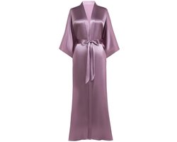 Prodesign kamerjas dames badjas satijnen kimono lang met riem effen nachtkleding lichtgewicht slaapjas lichtpaars