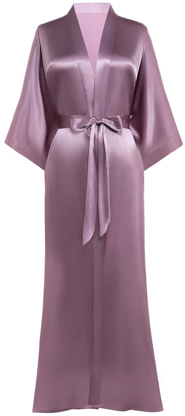 Prodesign kamerjas dames badjas satijnen kimono lang met riem effen nachtkleding lichtgewicht slaapjas lichtpaars