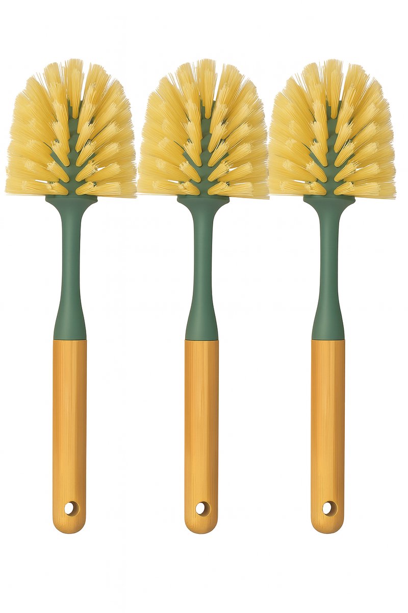 Afwasborstel set - 3 stuks - bamboe handvat - duurzame borstelharen - milieuvriendelijk - ergonomisch design - geschikt voor servies en pannen