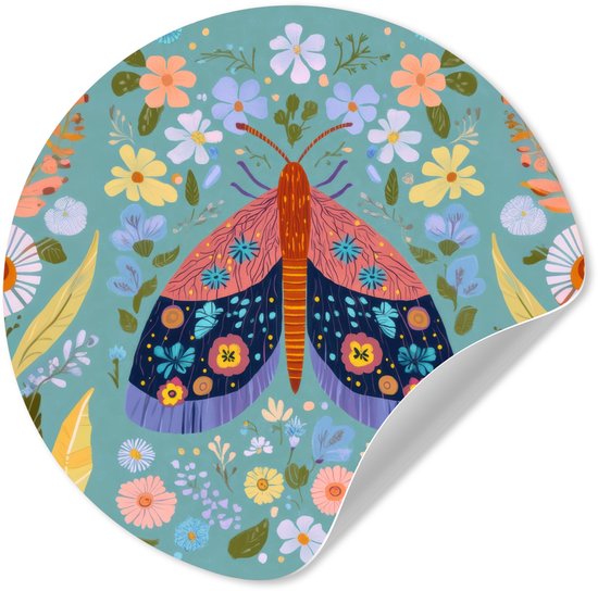 WallCircle® - Papier peint cercle 80x80 cm - Stickers muraux Papillon - Gracieux - Fleurs - Feuilles - Cercle mural salon - Cercle mural chambre - Décoration de chambre autocollante - Accessoires de Décoration murale
