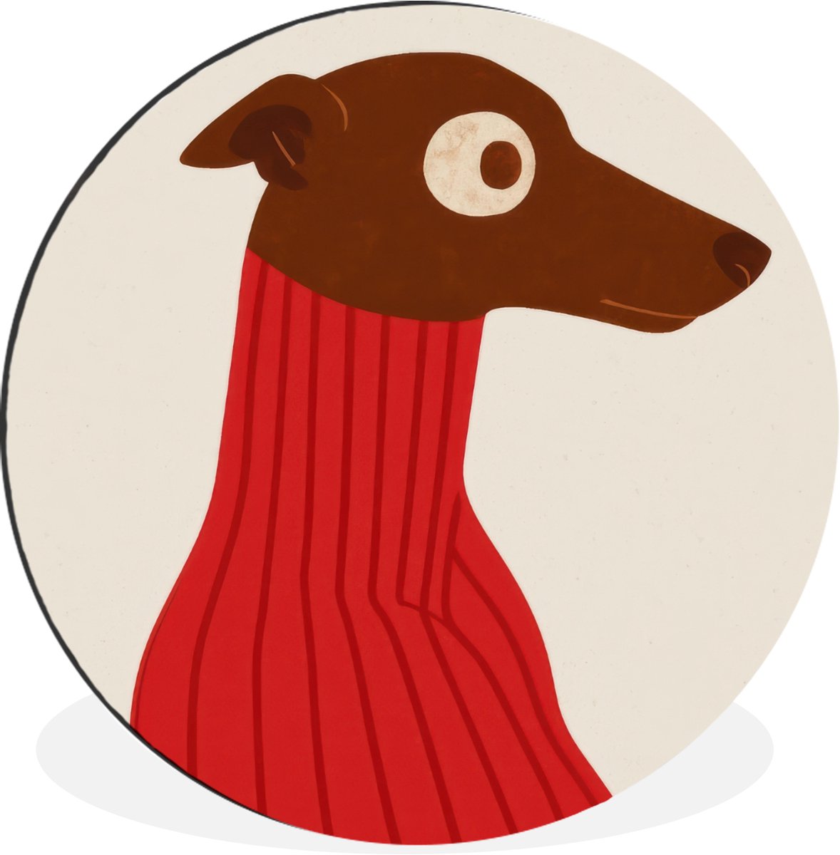 WallCircle Wandcirkel - Muurcirkel - Silhouet - Hond - Trui - Rood - Aluminium - Dibond - 120x120 cm - Binnen en Buiten