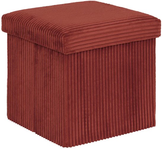 Foto: Atmosphera hocker poef ribcord opvouwbaar donkerrood mdf polyester 38 x 38 cm met opbergruimte extra zitplaatsen