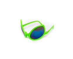 KIMU® Zonnebril Alien - Groen Montuur - Blauwe Spiegelgazen - Bril Buitenaards Wezen ET Ruimte UFO Space Spacebril Rave Ravebril Halloween