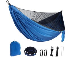 Kampeerhangmat met klamboe - 290*140cm - Afmetingen klamboe hangmat - 2 zwarte gespen - 2 2m 5-ringsbanden - 1 trekkoord - 2 scheerlijnen - Buiten muggenwerend kamperen met klamboe - 210T parachutestof nylon
