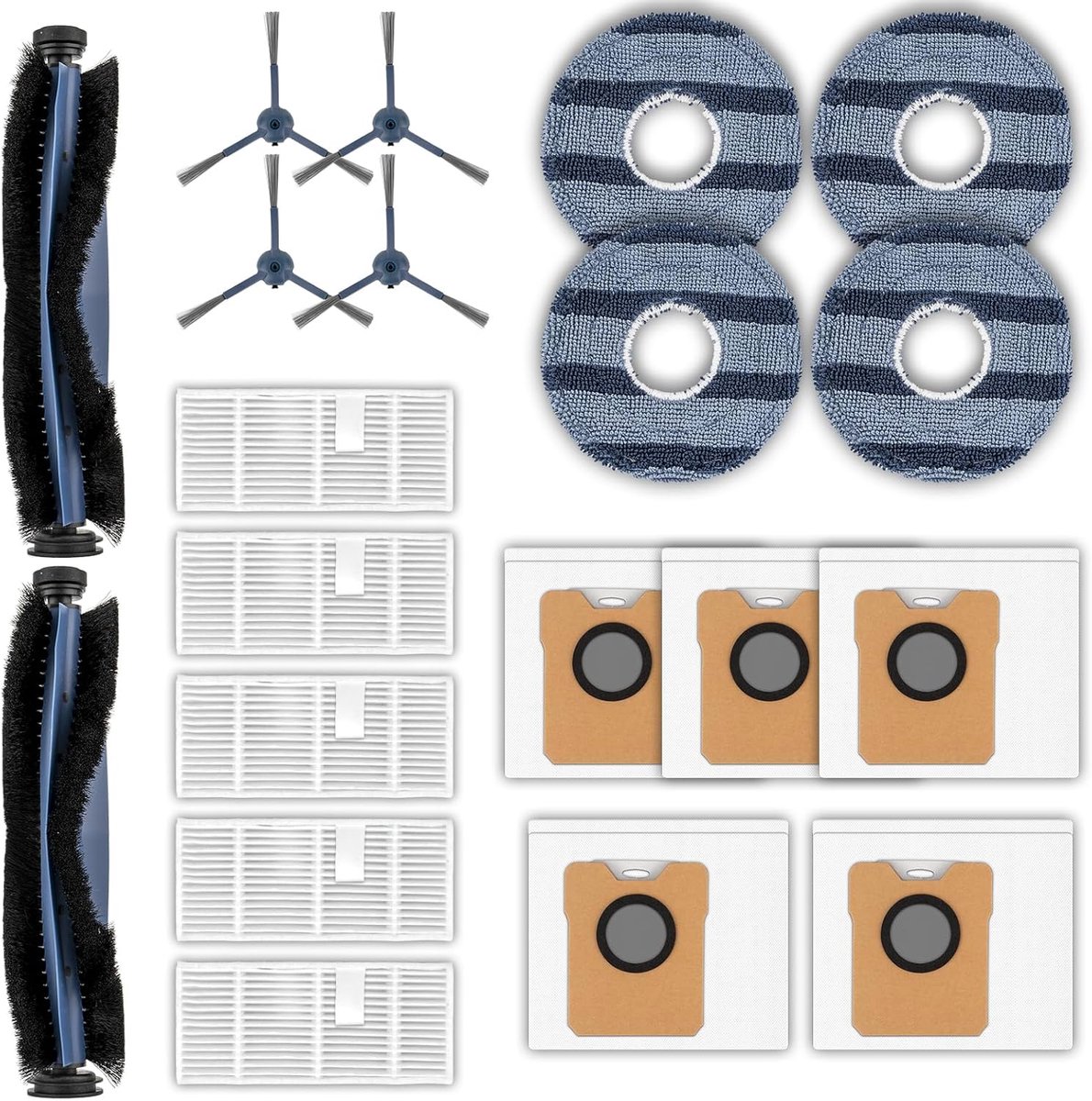 (20 stuks) C20 Omni reserveonderdelen Geschikt voor Eufy C20 Omni robotstofzuiger, 2 rolborstels, 4 zijborstels, 5 HEPA-filters, 5 stofzakken, 4 dweilpads, stofzuigeropzetstukken accessoireset
