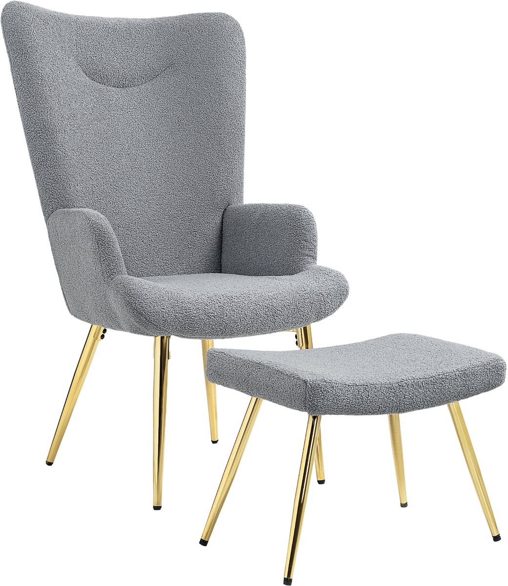HOMCOM-Accentstoel met voetenbank - Polyester - 73x68x111cm - Grijs