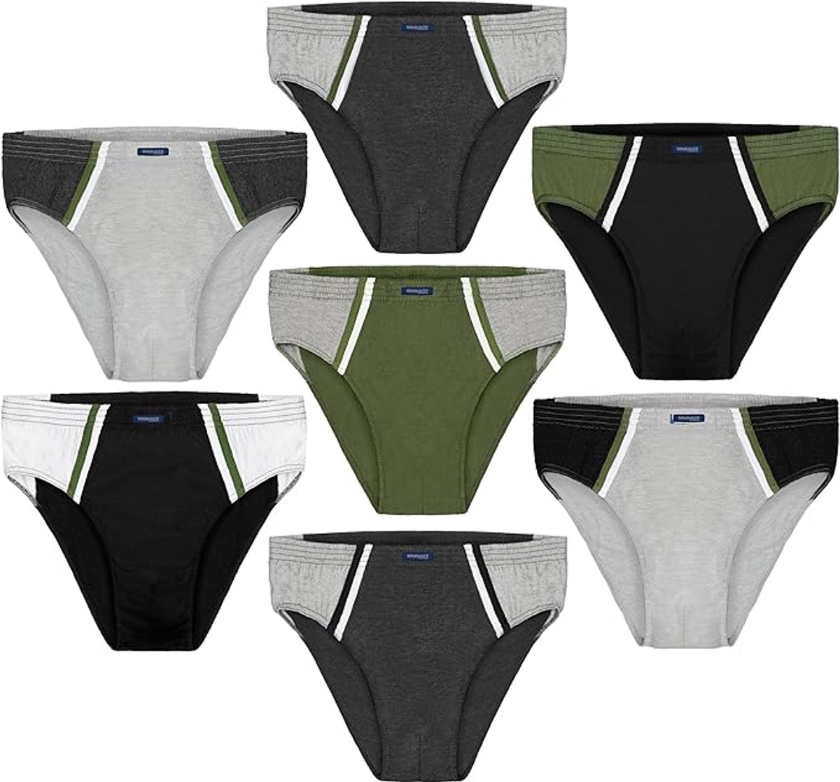 BRUBAKER 7-pack Herensportslip - Gekleurde Katoenen Slip - Retro Broek zonder Opening - Herenondergoed voor Dagelijks Dragen en Sporten - Kleurenmix Olijf, Zwart, Grijs, Wit - Maat XXL