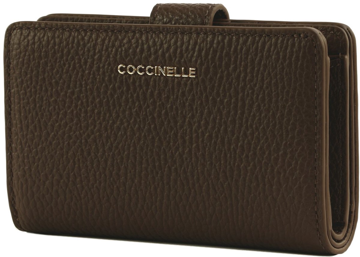 COCCINELLE Leren portemonnee Metallic Soft Mini Wallet Grained Leather Brunette donkerbruin