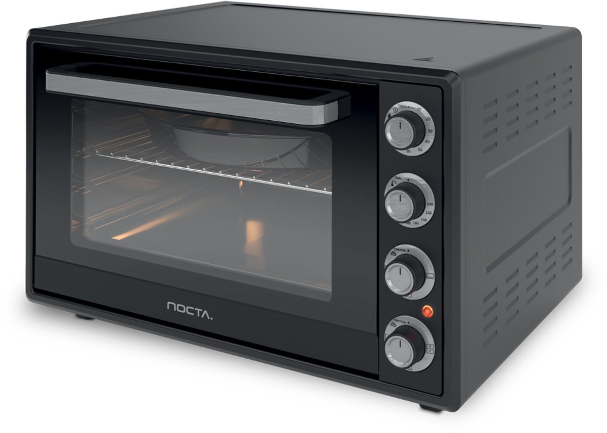 Nocta hetelucht oven 70 liter elektrisch vrijstaand zwart 2000 watt met ontdooi functie timer binnenverlichting accessoires dubbel glas CE gecertificeerd – foto 2