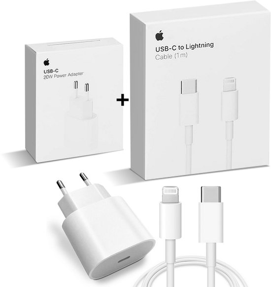 Originele Apple Oplader 20W + Apple 1M Kabel USB-C naar Bliksem - EU Specificaties - Bundel Pack
