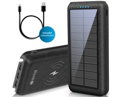 Blynk Solar Powerbank 20.000 mAh – Draadloos Opladen – Zonnepaneel – Outdoor/Noodpakket – USB & USB-C – Zwart