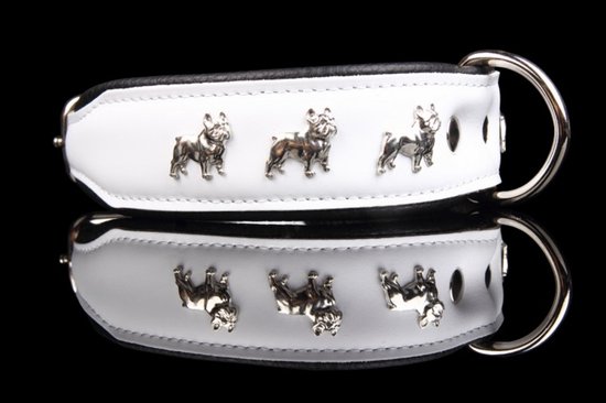 Collier en cuir Dog's Companion - Bouledogue Français - 40-47 cm x 50 mm - Noir / Rouge